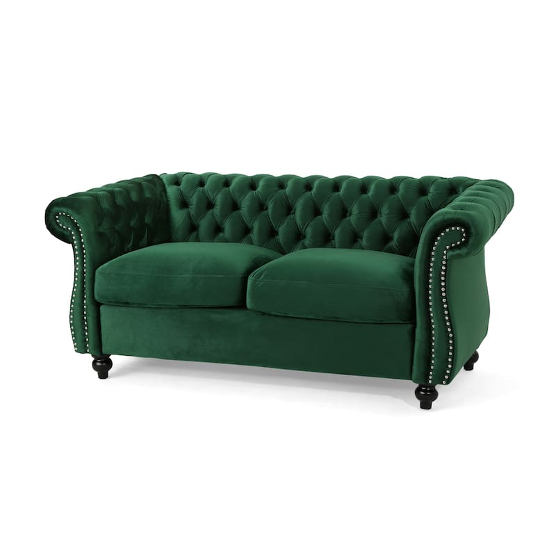 61.75" Velvet Chesterfield Loveseat Sofa with Button-Tufted Upholstery, Nailhead Trim and Rolled Arms