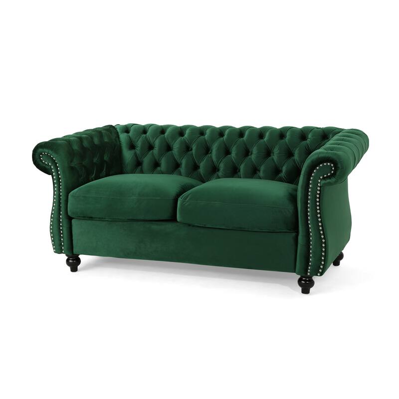 Emerald 2 Seat Sofa Couch Upholstered Loveseat with Nailhead Trim, 2-Seater Settee with Rolled Armrests
