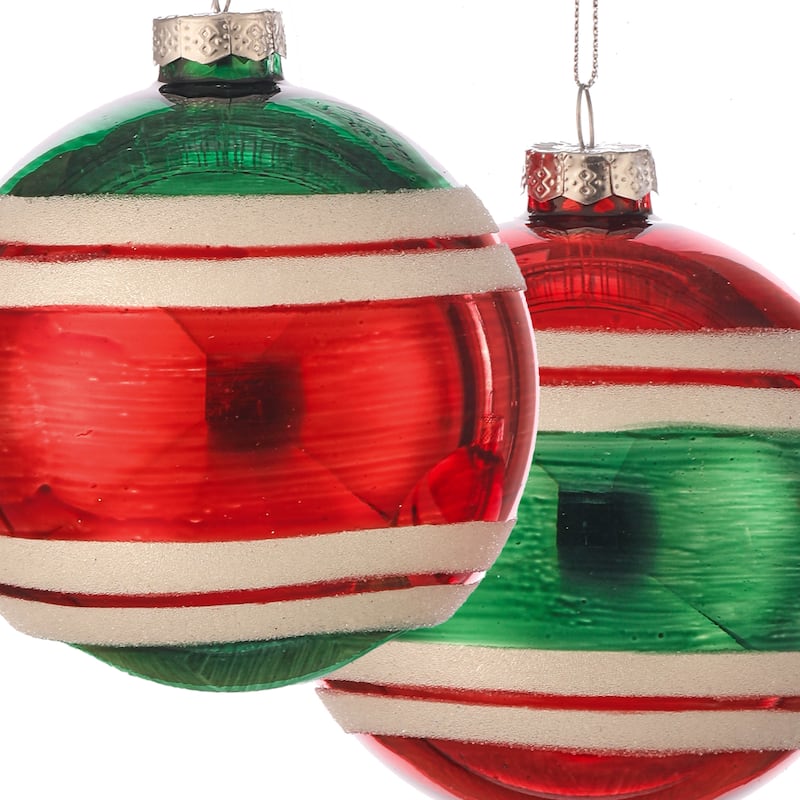 4" Retro Glass Stripe Ball Ornament Set of 6