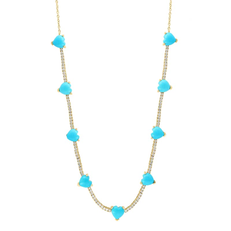 EFFY 14K Gold Diamond Turquoise Heart Tennis Necklace