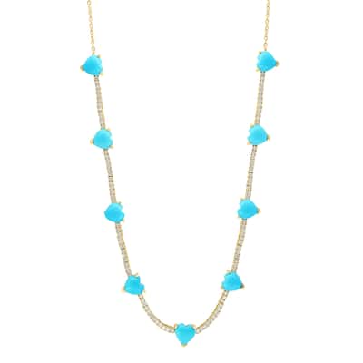 EFFY 14K Gold Diamond Turquoise Heart Tennis Necklace