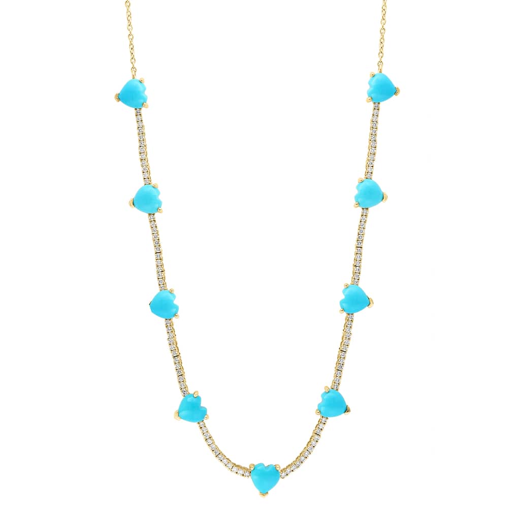 EFFY 14K Gold Diamond Turquoise Heart Tennis Necklace