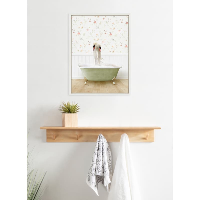 Kate and Laurel Sylvie Swans Bath Framed Canvas by Amy Peterson