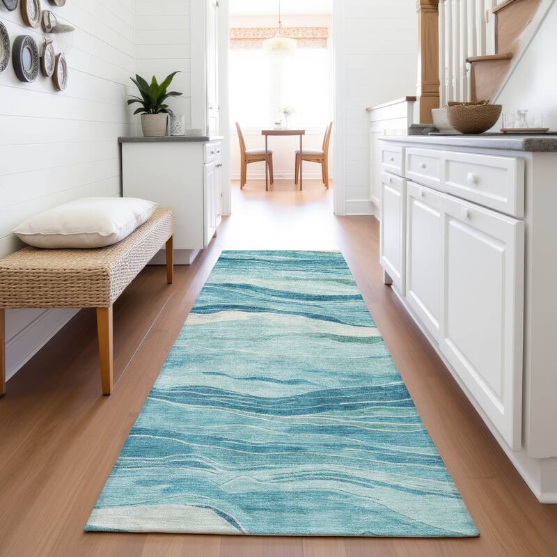 Premium Washable Super Soft Modern Waves Mayfield Rug - Turquoise - 2'3" x 7'6"