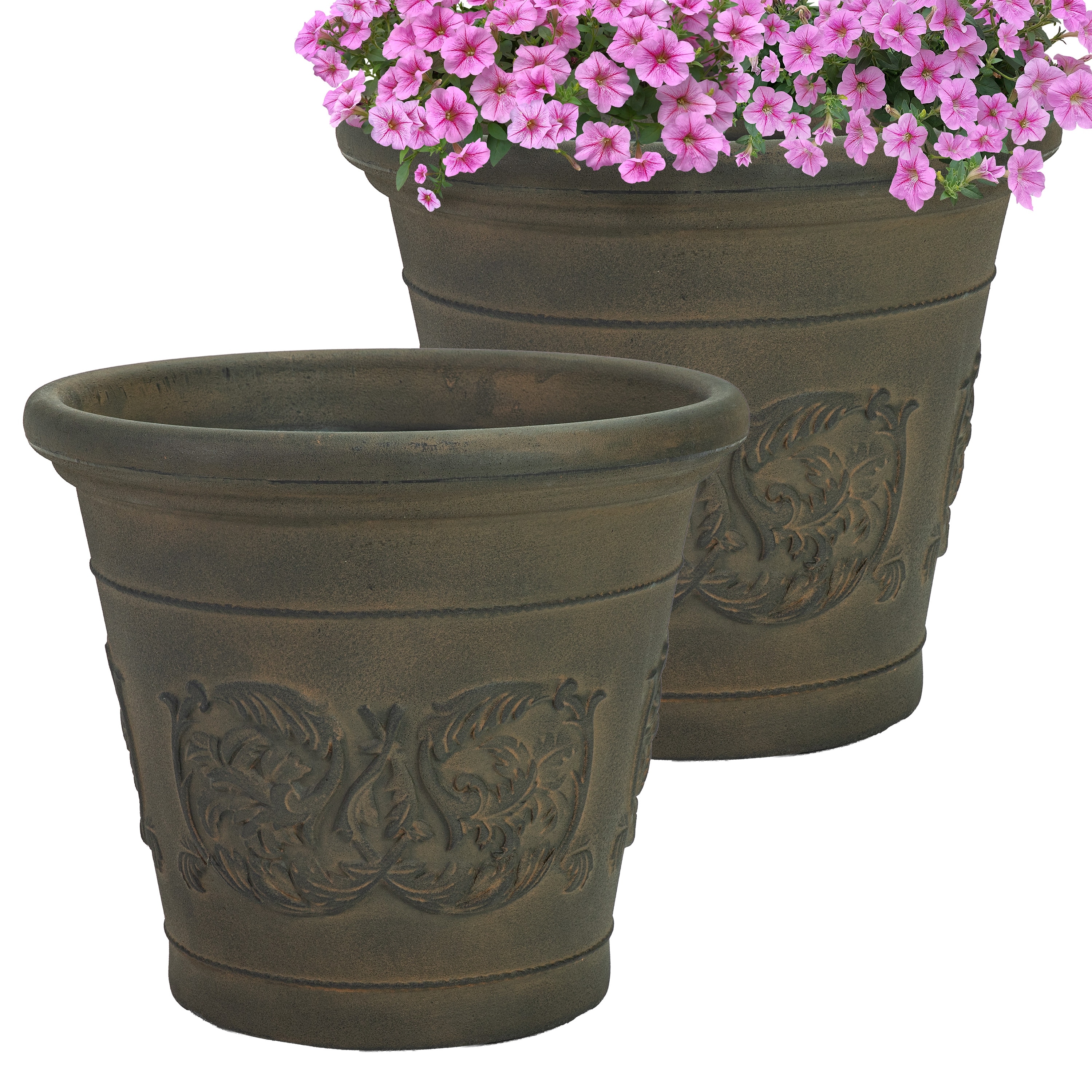 Sunnydaze Arabella 16" Polyresin Large Round Outdoor Planter - 2-PK