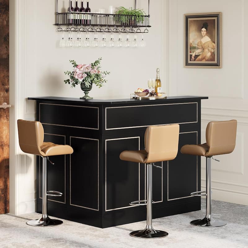 L Shaped Home Bar Cabinet Table with Stemware Racks