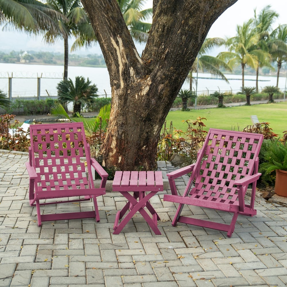 Pinecrest Fully Assembled All-Weather Outdoor Folding Lounge Chair and Table Set - 3-piece