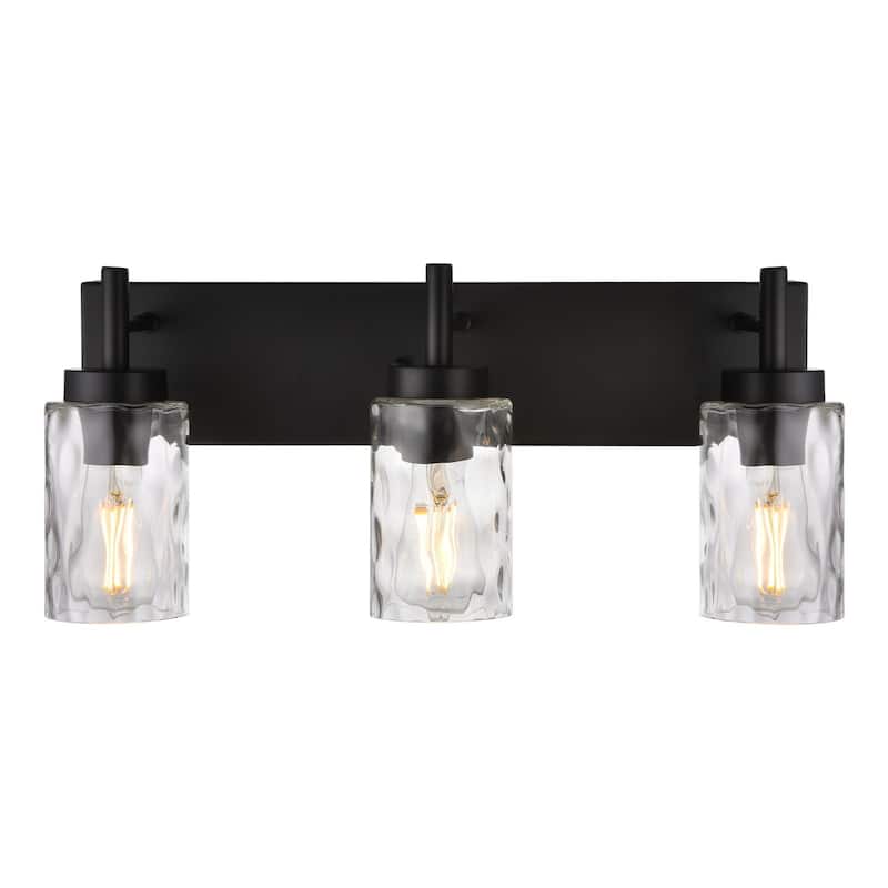 3-Light Black Vanity Light with Hammered Glass