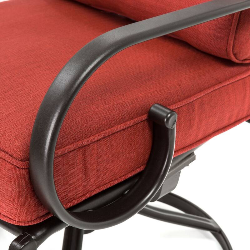 Hanover Montclair 11-Piece Dining Set in Chili Red with 10 Swivel Rockers and a 60-In. x 84-In. Table