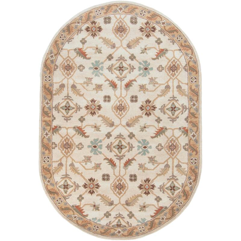 Livabliss Traditional Caesar Border Area Rug - 6' x 9' Oval - Brown/Tan