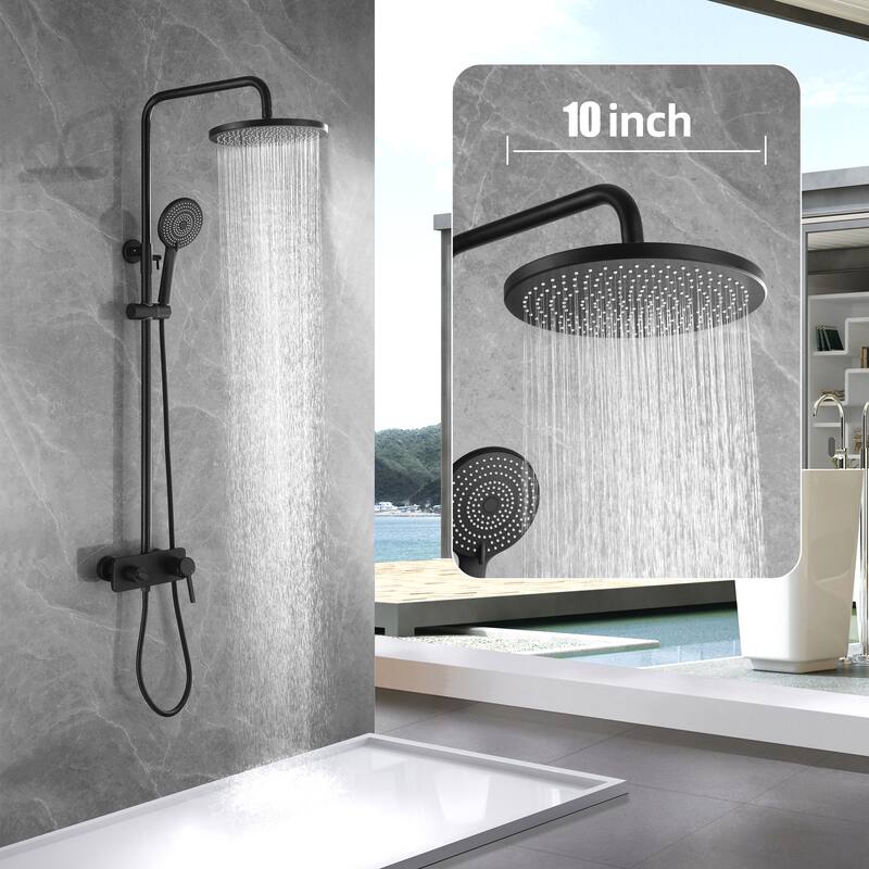 Modland Wall Mounted 5-Way Complete 10'' Rain Shower System Black With High-pressure Handheld and Faucet