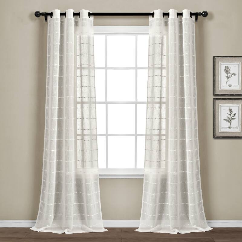 Lush Decor Farmhouse Textured Grommet Sheer Window Curtain Panel Pair - 84" x 38" - White
