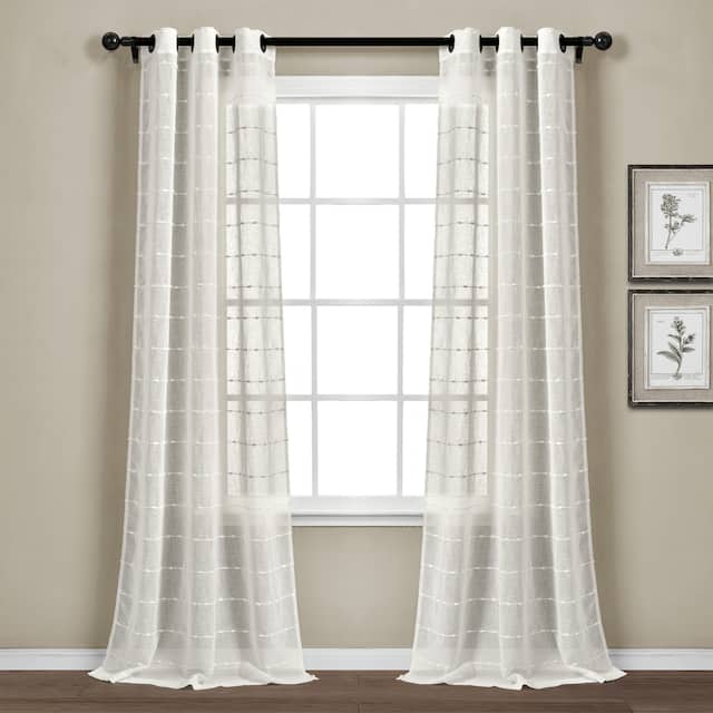 Lush Decor Farmhouse Textured Grommet Sheer Window Curtain Panel Pair - 120 Inches - White