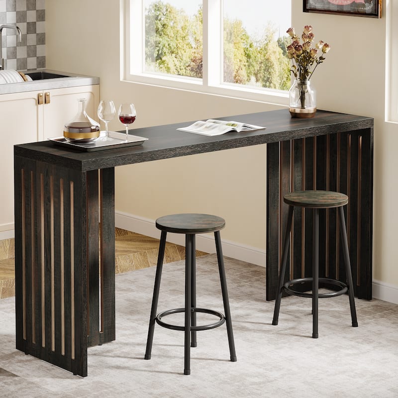 63" Bar Table, Rectangular High Top Kitchen & Dining Table with Louvered Base for Small Spaces