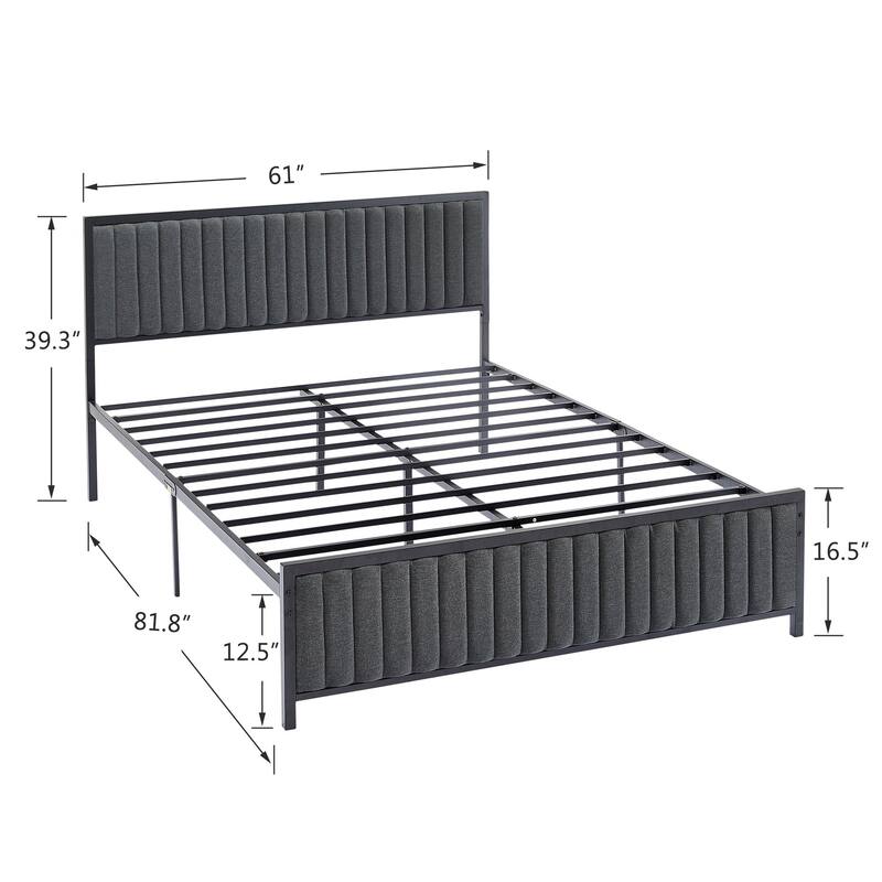 Javlergo Bed Frames with Upholstered Tufted Headboard and Footboard, Heavy Duty Steel Slats Platform, No Box Spring Needed