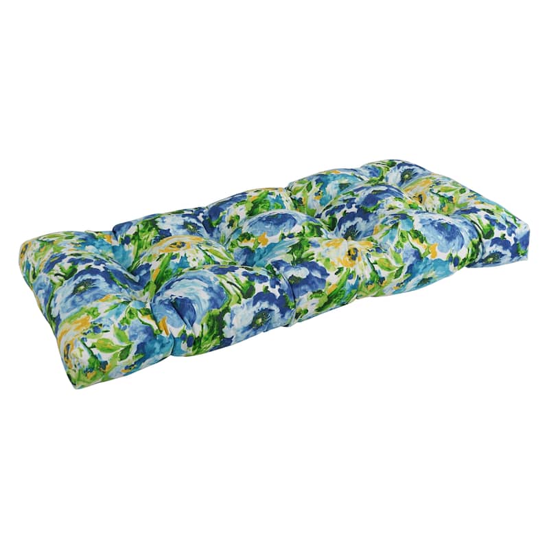 42-inch by 19-inch Tufted Indoor/Outdoor Loveseat/Bench Cushion - 19" x 42" - Lesandra Sunblue