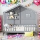preview thumbnail 2 of 7, Twin Size House Bed with Shelves,Window and Sparkling Light Strip