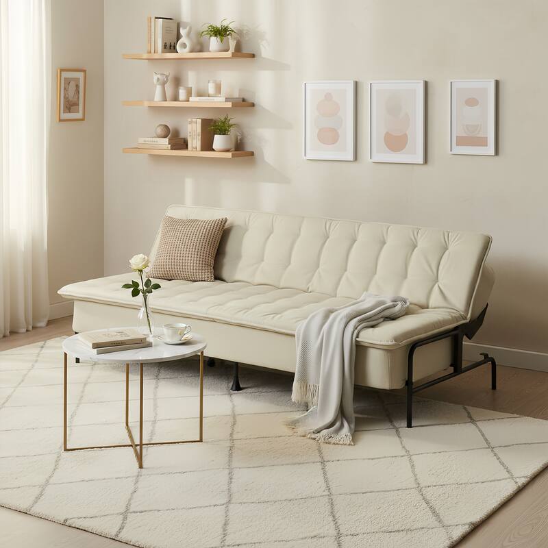 HOMYLIN Convertible Tufted Sofa Bed with Adjustable Back & Metal Frame