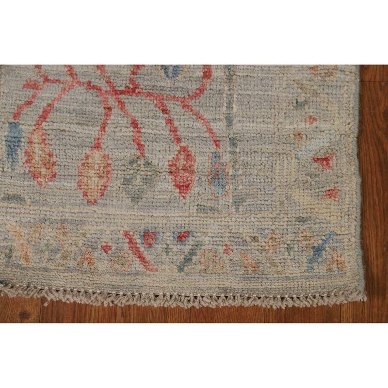 Hand Knotted Oriental 100% Wool Carpet Transitional All-Over Greys & Charcoal Oushak Runner Rug - 6' 4'' X 1' 10''