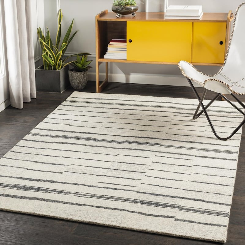 Livabliss Granada Scandinavian Stripe Area Rug - Black / Beige - 5' x 7' 6"