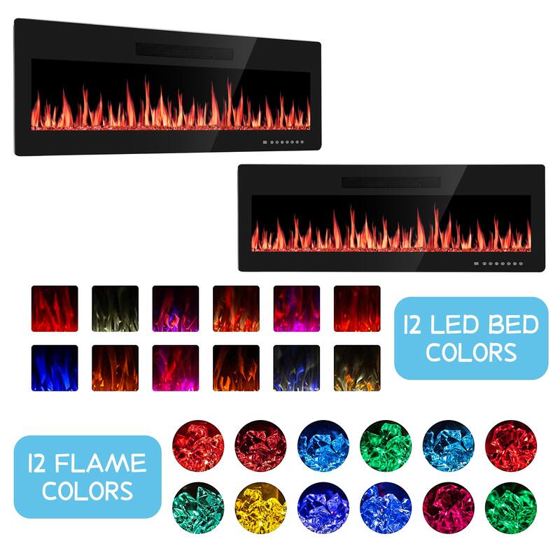 Electric Fireplace Insert, 750/1500W Electric Heater, Adjustable Flame Color, Remote Control, Timer