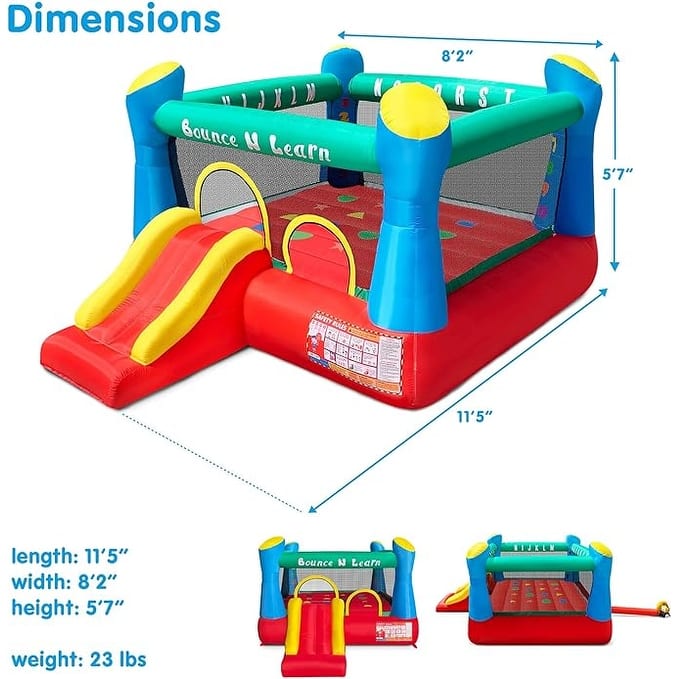 Funormous Educational Inflatable Bouncy House for Kids Outdoor Jump 'n Slide Bounce House for Kids Ages 3-8