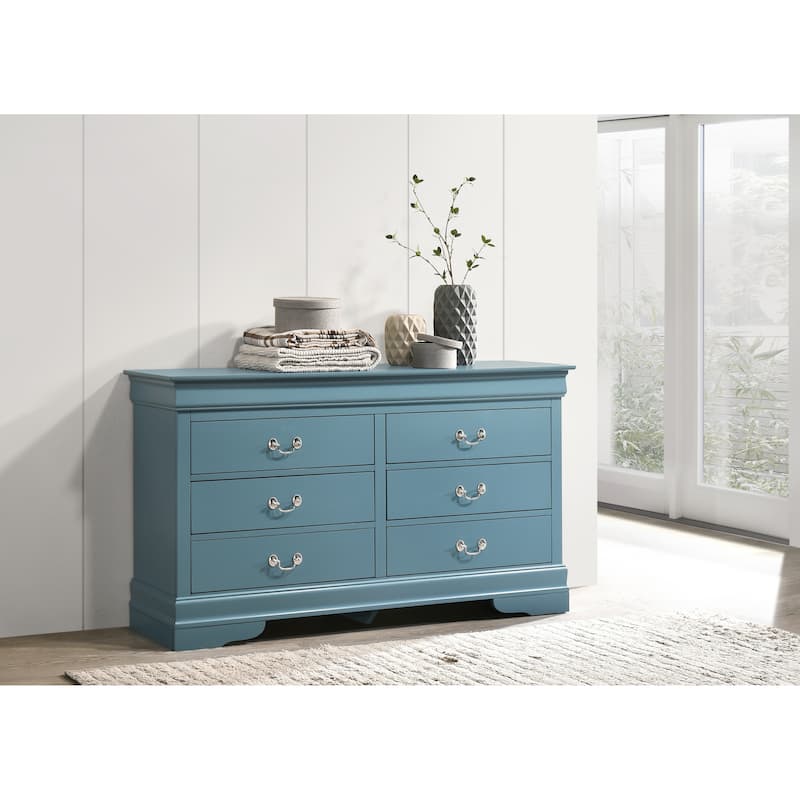 Louis Phillipe 6-drawer Bedroom Dresser - Teal