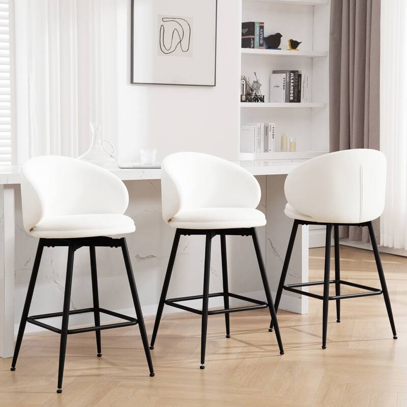 26"/ 30" Upholstered Swivel Bar Stools Counter Height Barstool - Set of 3 - Cream - Counter Height