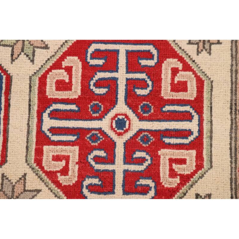 Geometric Kazak Oriental Area Rug Hand-Knotted Bedroom Wool Carpet - 5'0" x 6'9"
