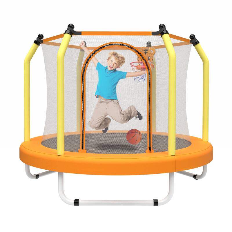 Toddler Trampoline - Basketball Hoop, Indoor Outdoor Use - Yellow - 55