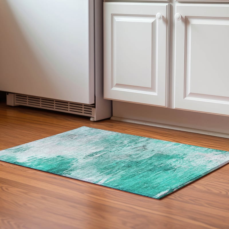Premium Washable Super Soft Watercolor Mayfield Rug - Teal - 1' 8" x 2' 6"