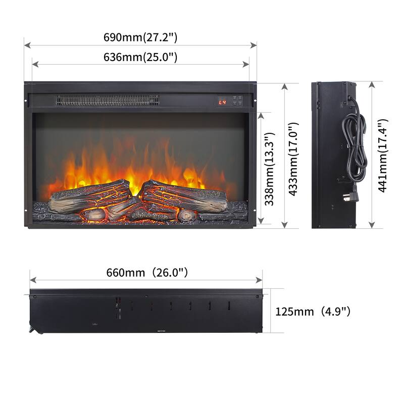 Ultra-Thin 26 inch Electric Fireplace Insert Heater