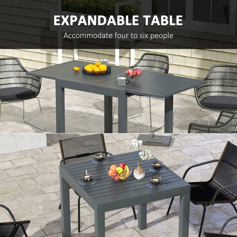Outsunny Expandable Patio Dining Table for 4-6, 35.5" -70.75" Aluminum Extendable Outdoor Dining Table, Square / Rectangular