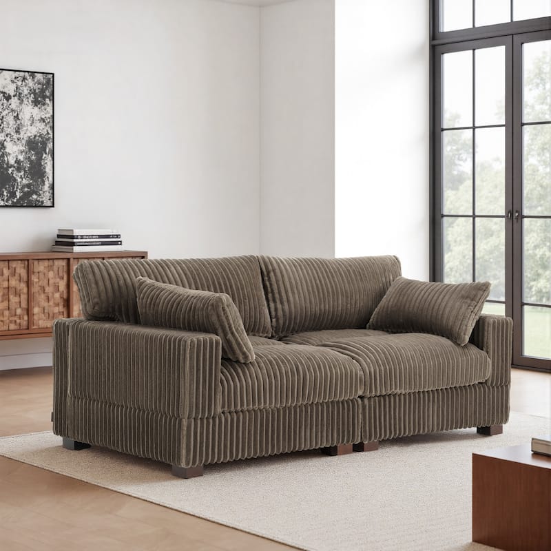 80"Plush Upholstery Loveseat Modular Sofa Couch - Light Brown