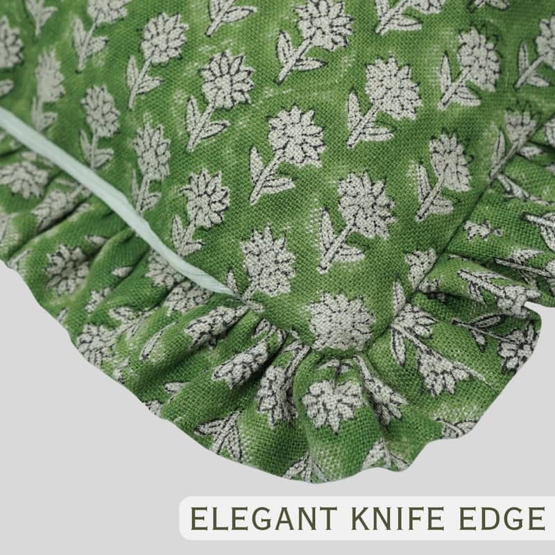 Fabdivine Heavy Linen Floral Ruffled Both Side Cushion Cover Home Décor Accent