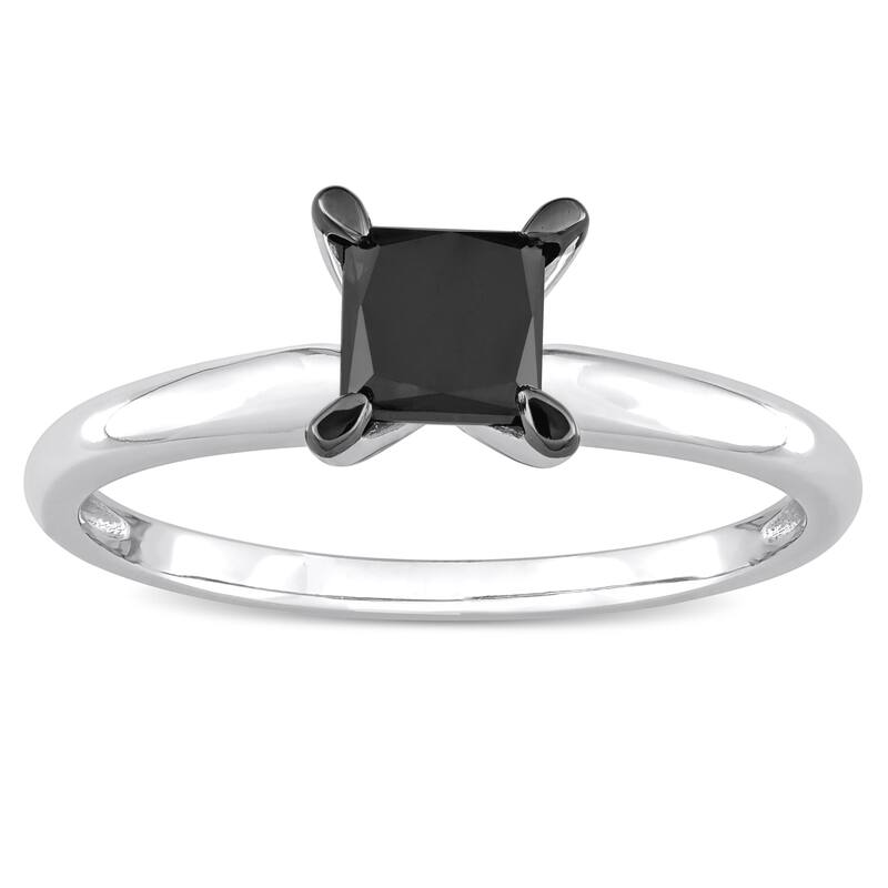 Miadora 1ct TDW Princess-cut Black Diamond Solitaire Engagement Ring in 14k White Gold