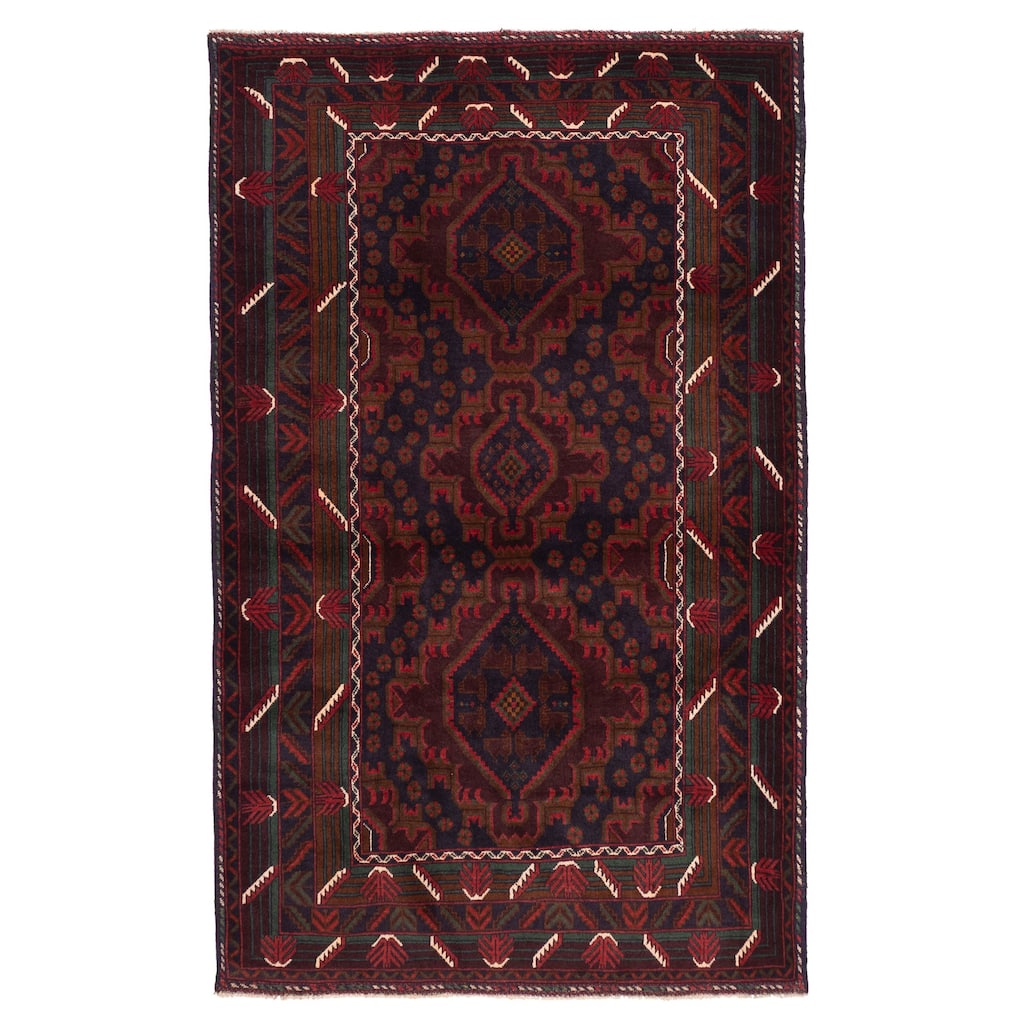 ECARPETGALLERY Hand-knotted Teimani Dark Navy Wool Rug - 4'2 x 6'7