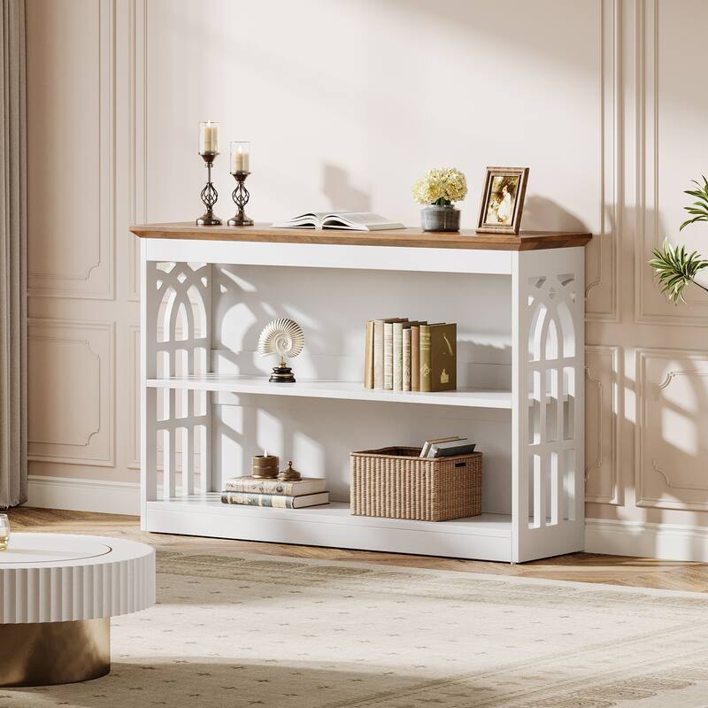 41 Inch Modern Console Table for Entryway, White Sofa Table with 3-Tier Storage - 11.81" D x 41.34" W x 31.5" H