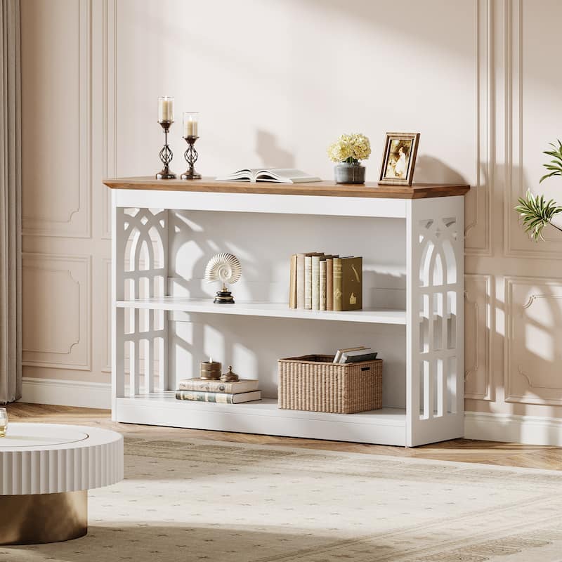 Modern Console Table for Entryway, 41.34 Inch White Sofa Table Behind the Couch - White and Rustic Brown