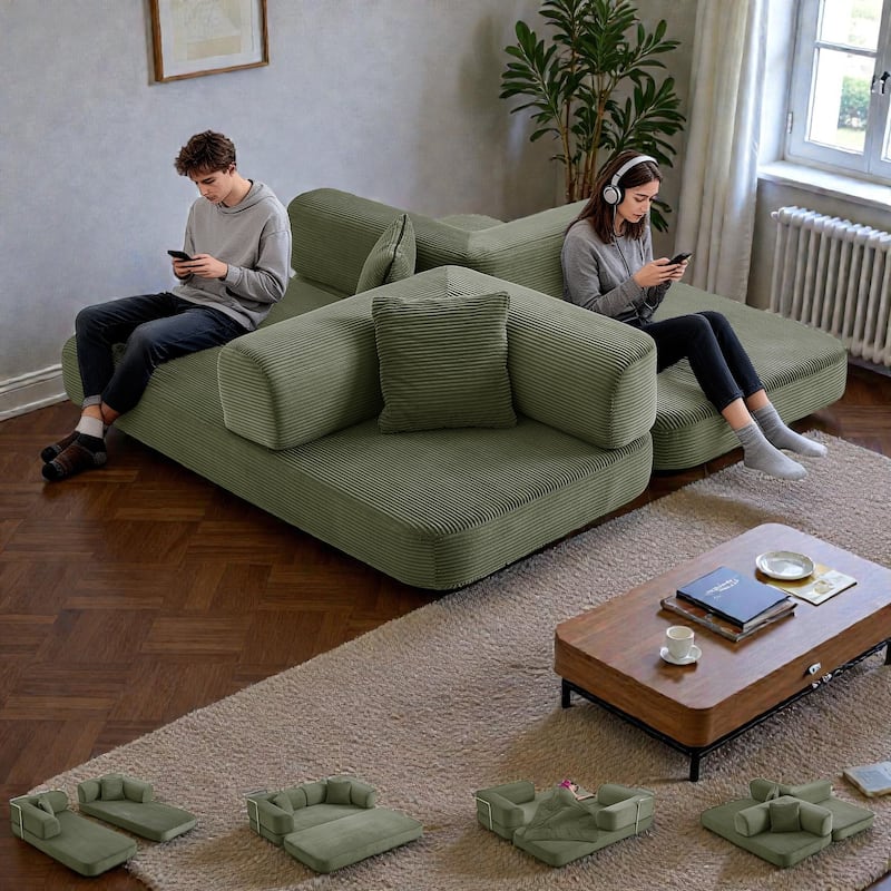 Convertible Floor Couch Sofa Bed with Blanket Pillow, Compressed Modular Lounge Sleeper for Living Room Bedroom
