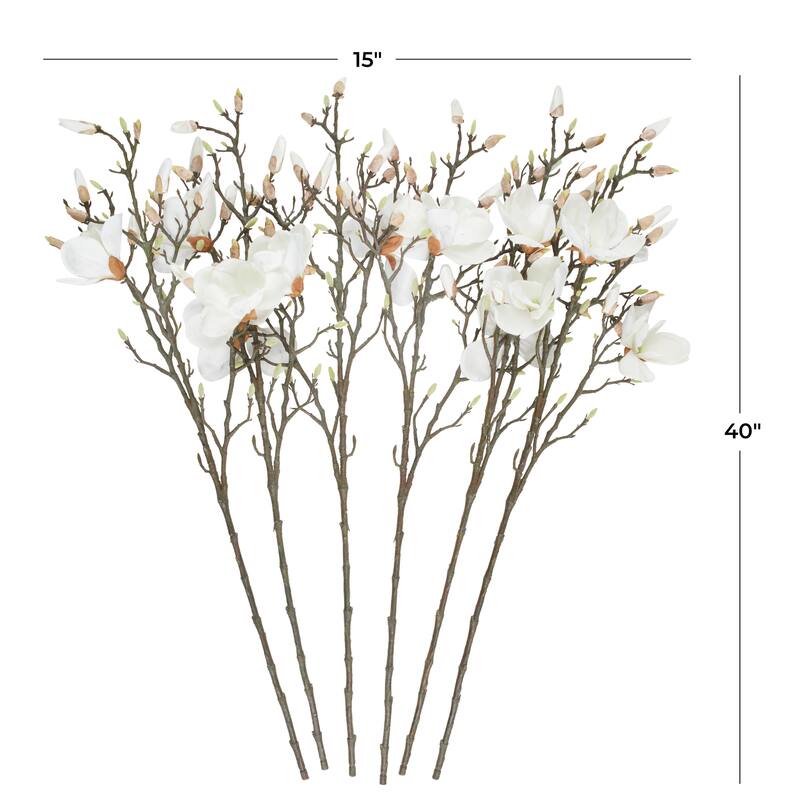 Plastic Magnolia Tall Artificial Flower Stem - Set of 6 White - Roche River Decor