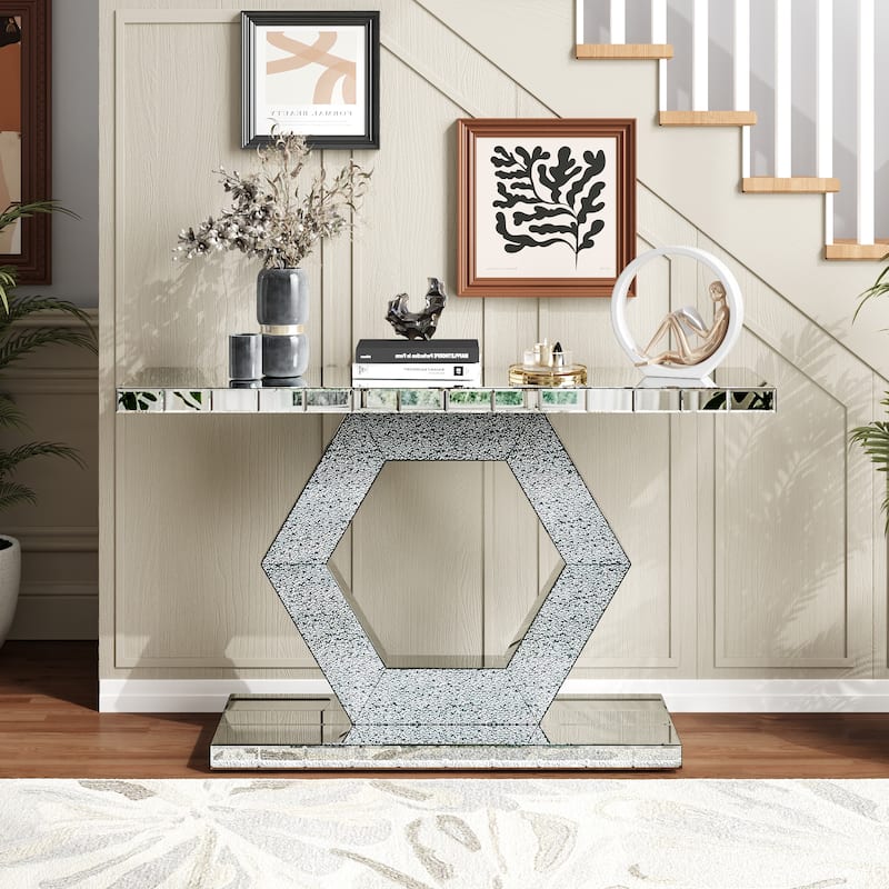 GDF Studio - Marcellis Art Deco Mirrored Crystal Console Table - Silver