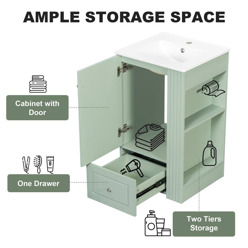 Roomfitters 20" Bathroom Vanity with Sink, Soft-Close Drawer, Side Open Shelves & Pinewood Towel Bar