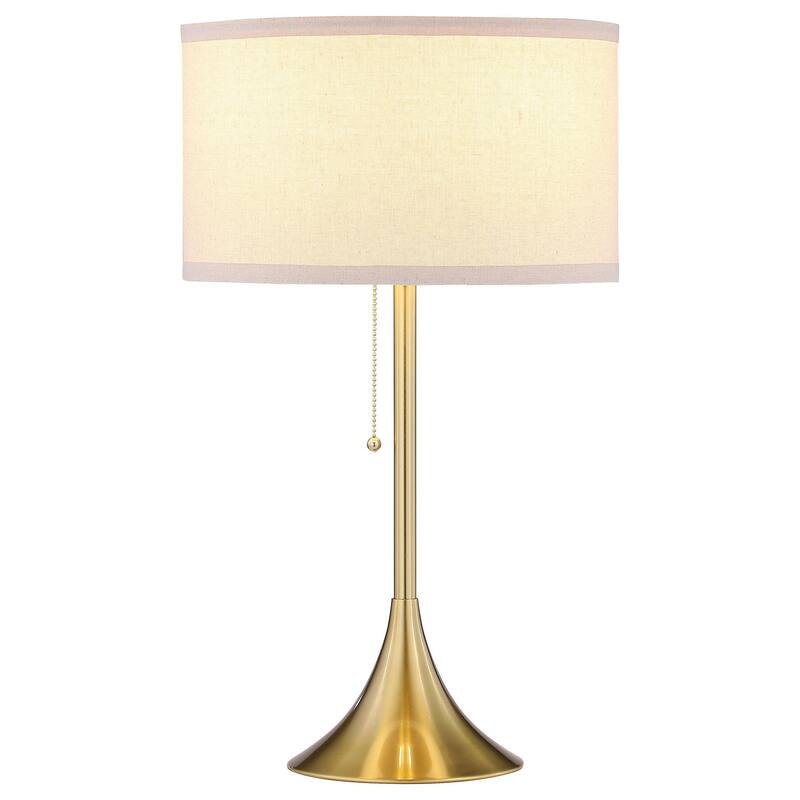 Mikka Table Lamp, Pull-Chain, Gold Flared Pedestal Base, Beige Fabric