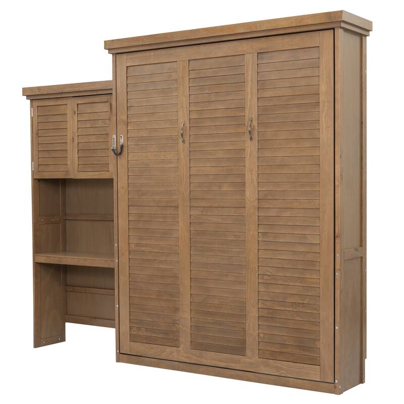 Rustic Hideaway Queen Murphy Bed with Reversible Storage Tower & Louvered Door Front by Harper&Bright Designs