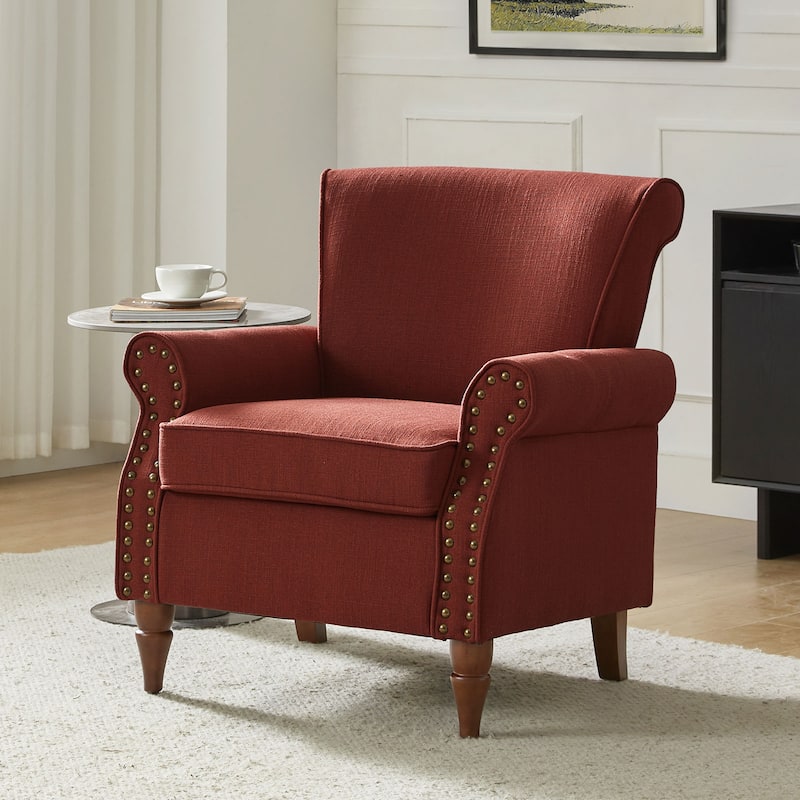 Nyctelius Upholstered Comfy Accent chair with Classic Turned Wooden Legs and Nailhead Trim by HULALA HOME