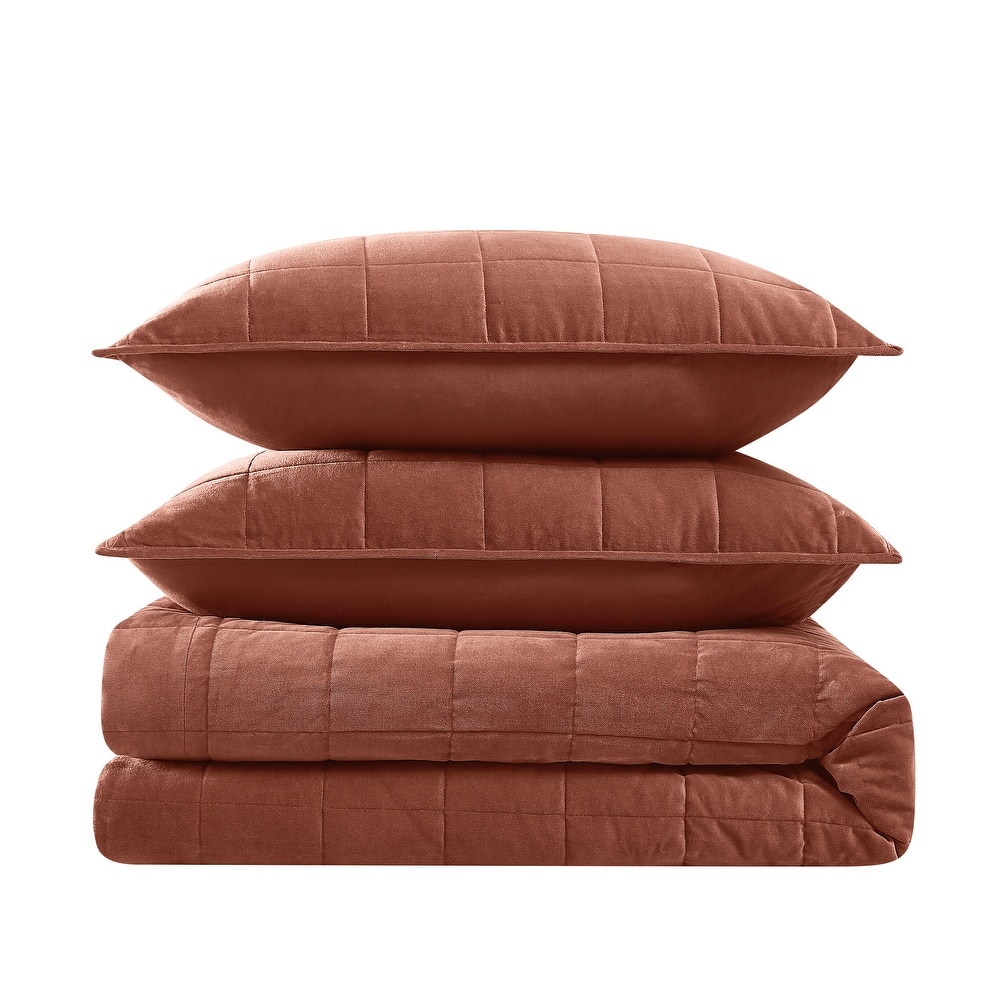 Brooklyn Loom Matte Cotton Velvet Box Stitch Quilt Set