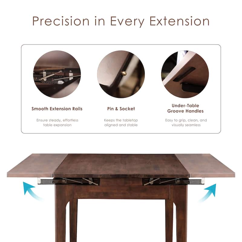 Furniture of America Abigail X Mid-Century Modern Rich Walnut Extendable Self-Storing 53-inch Counter Height Dining Table