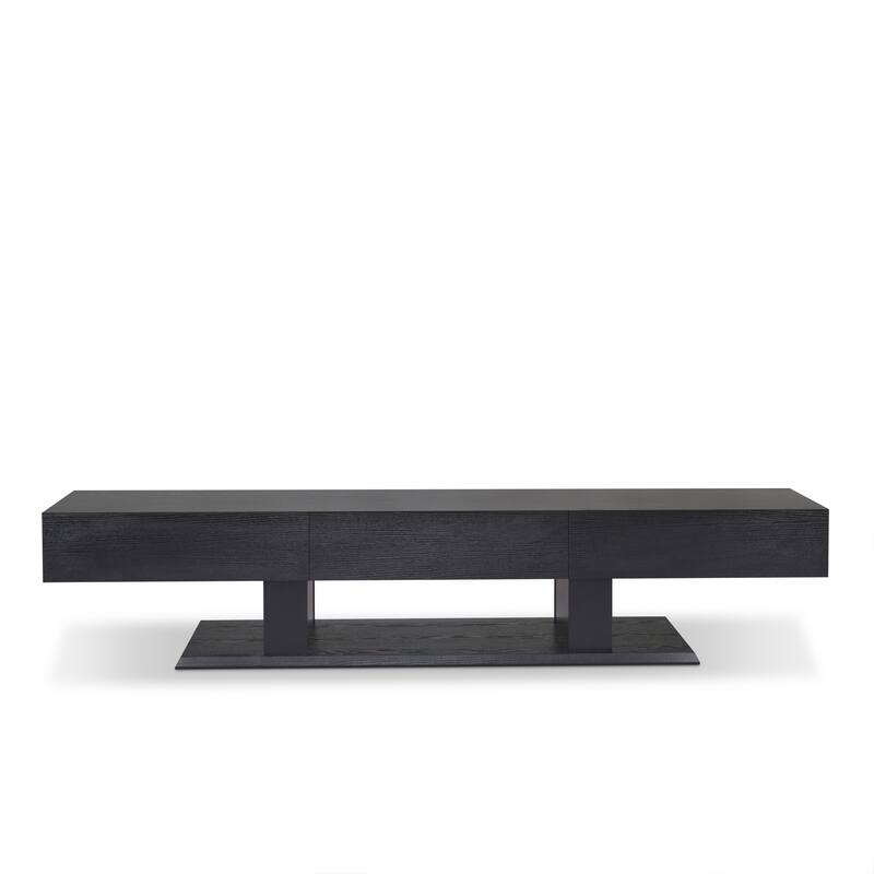 Contemporary Black Veneer TV Stand with 3 Drawers and Open Storage for 50 TVs, 70 W
