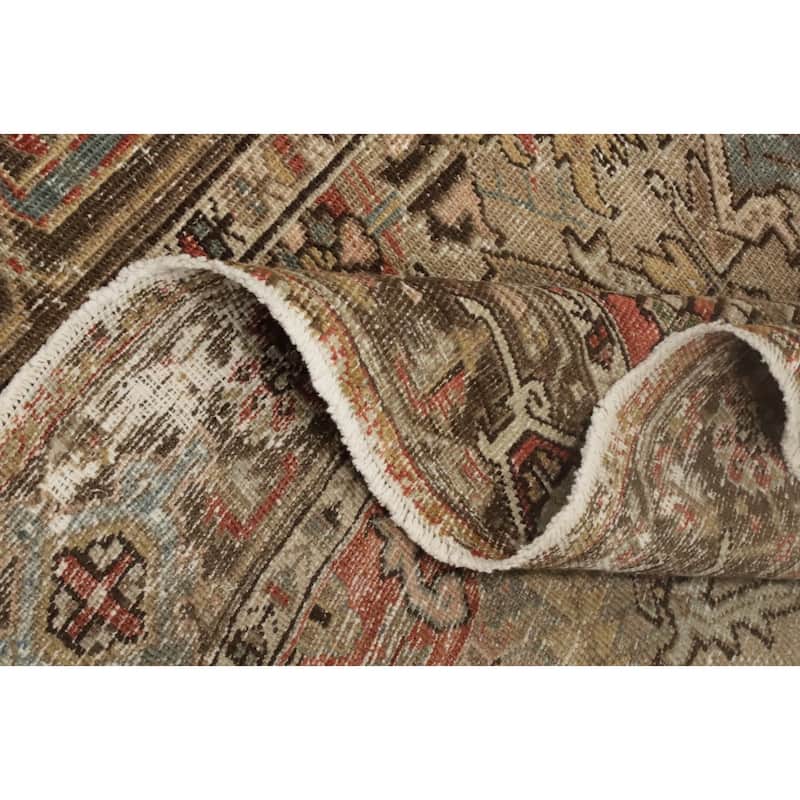Hand Knotted Oriental 100% Wool Carpet Traditional Geometric Brown Heriz Area Rug - 10' 7'' X 7' 2''